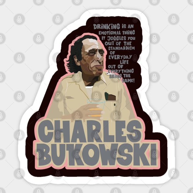 Charles Bukowski Portrait: Embracing the Subversive Spirit of Critical Thinking and Whiskey Sticker by Boogosh